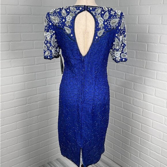 Stenay Dress Women‎ 8 Blue Silver Paisley All Over Embellish Silk Formal VTG NWT - Picture 8 of 16